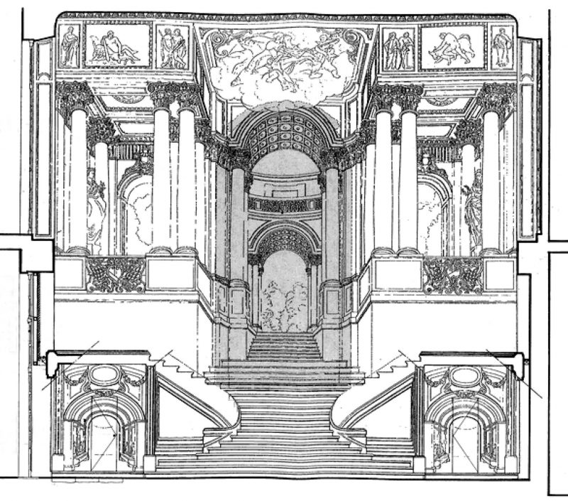 Agence Caillault ACMH – Hôtel de Ville – Nancy – Coupe de l’escalier d’Honneur
