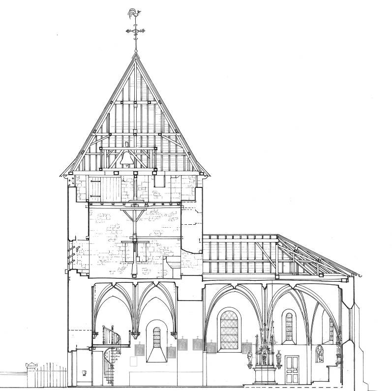 Agence Caillault ACMH – VERTUZEY – Eglise Saint-Gorgon – Coupe du clocher et de la nef