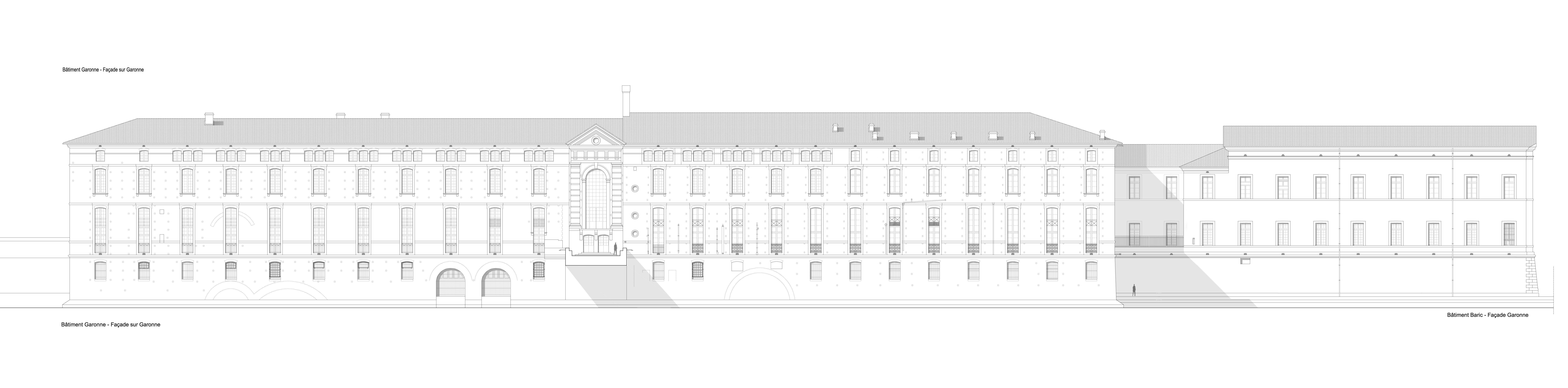 Agence Caillault ACMH – TOULOUSE – Hôtel-Dieu – Élévation de la façade sur la Garonne