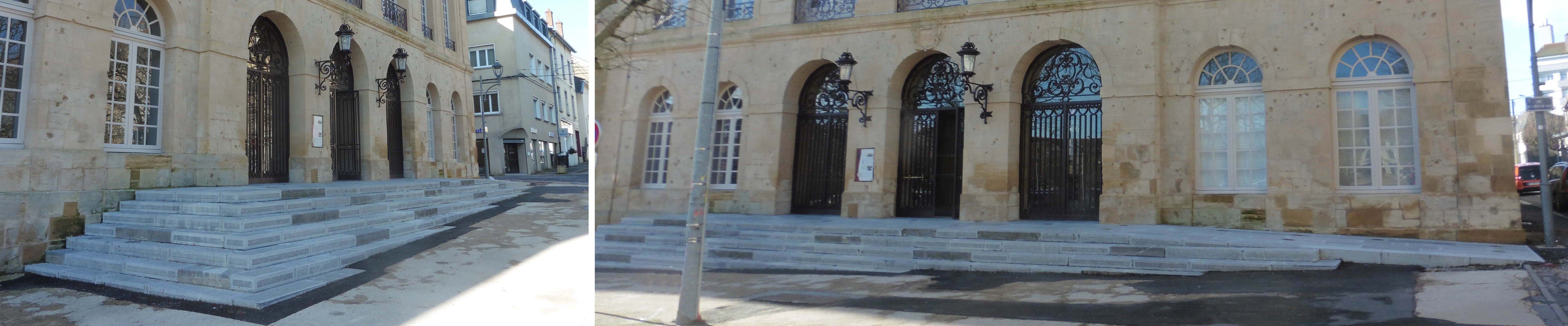 Agence Caillault ACMH – Ancien hôtel de ville – Longwy –  Mise en place d’une rampe PMR sur la façade principale