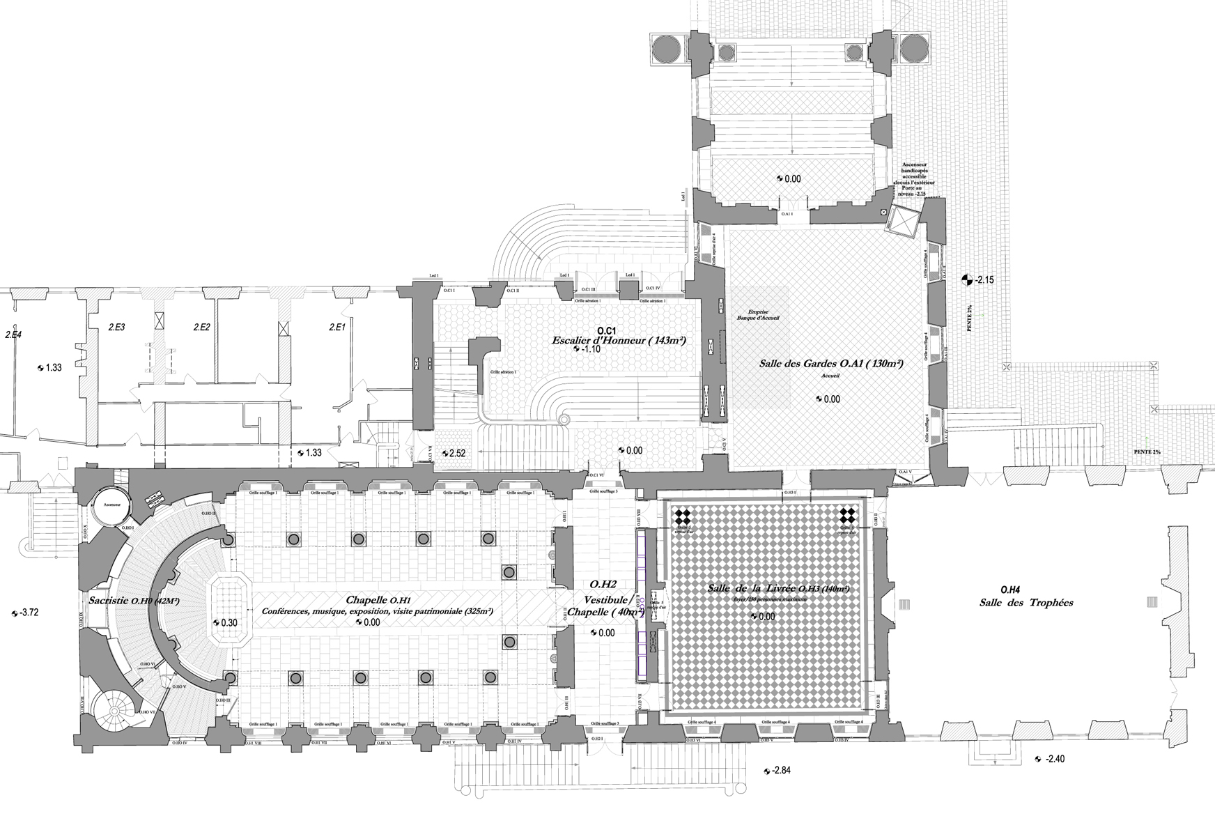 Agence Caillault ACMH – Palais ducal – Luneville – Plan de la Chapelle et des espaces adjacents