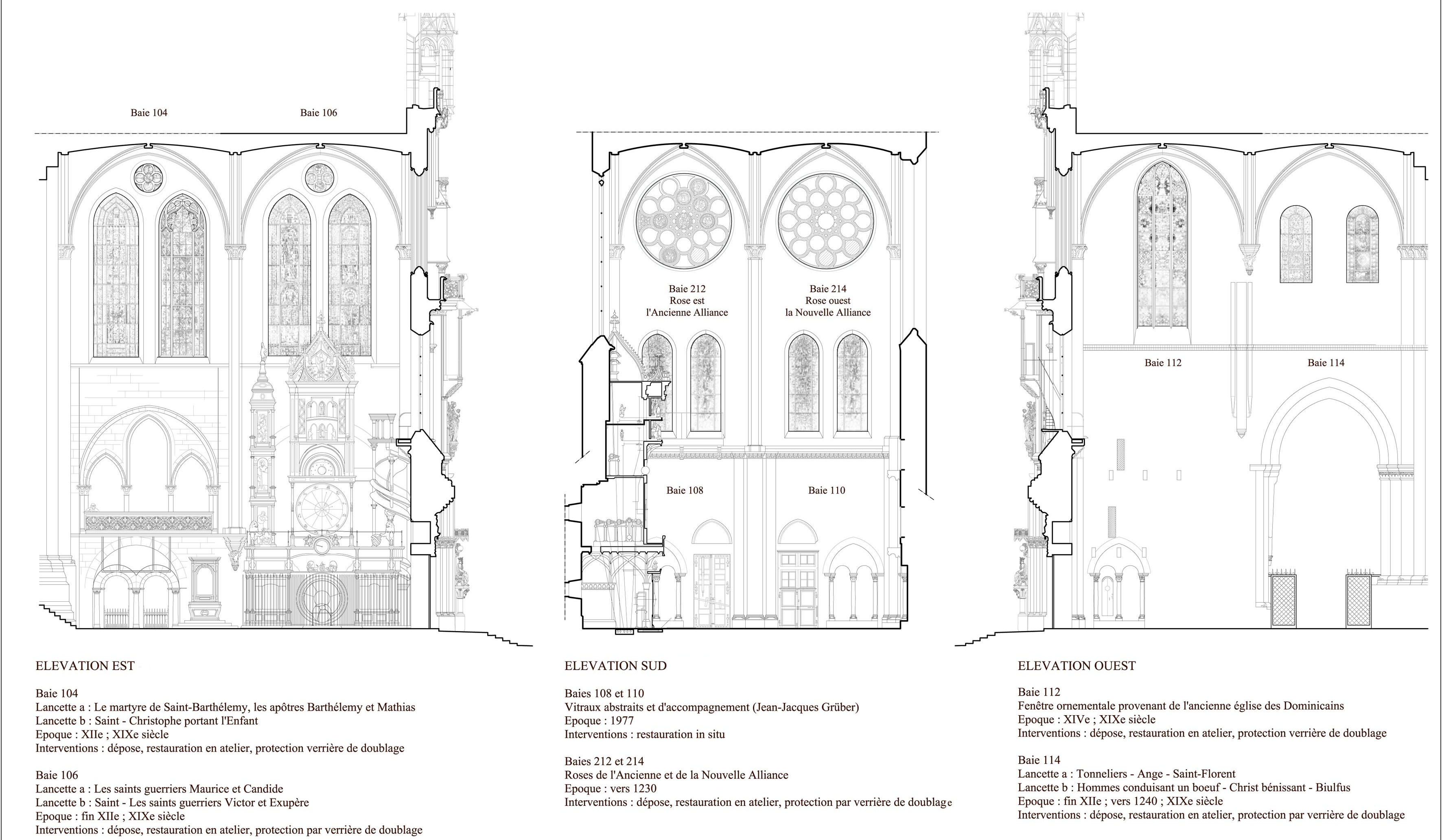 Agence Caillault ACMH – Transept sud de la Cathédrale – Strasbourg – Elévations des trois façades interieur